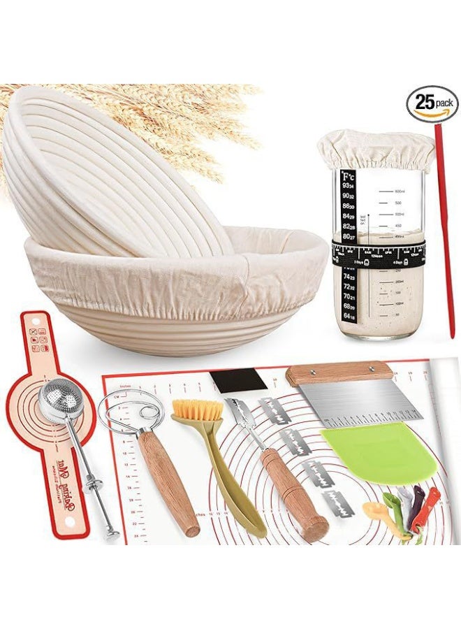 Furtey Sourdough Bread Starter Kit, 21 oz Sourdough Starter Jar, 9'' Round Bread Proofing Basket, Sourdough Bread Baking Supplies, Banneton Bread Baking Gift Set, for Bread Making Baking Fermentation - Image 1