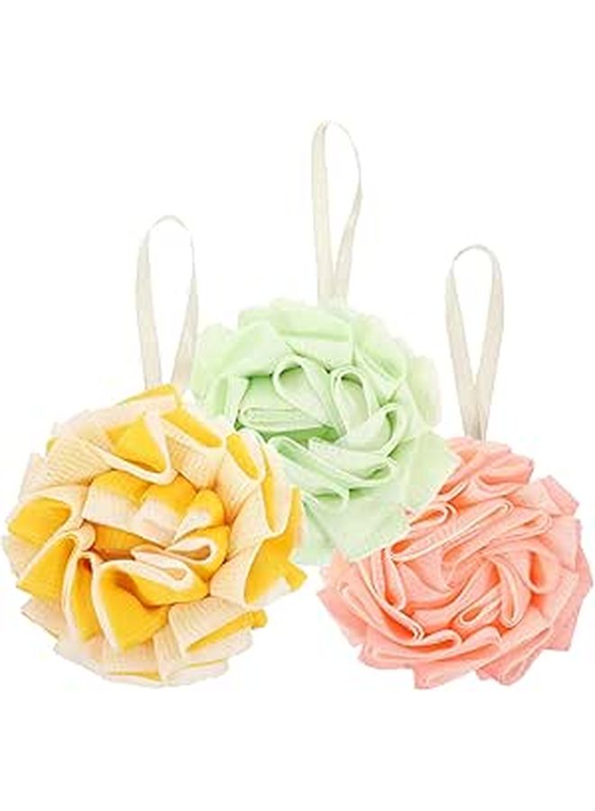 Large Exfoliating Bath Sponge Loofah Mesh Ball Set Of 3 Puffs For Body Cleansing Random Color - Image 1