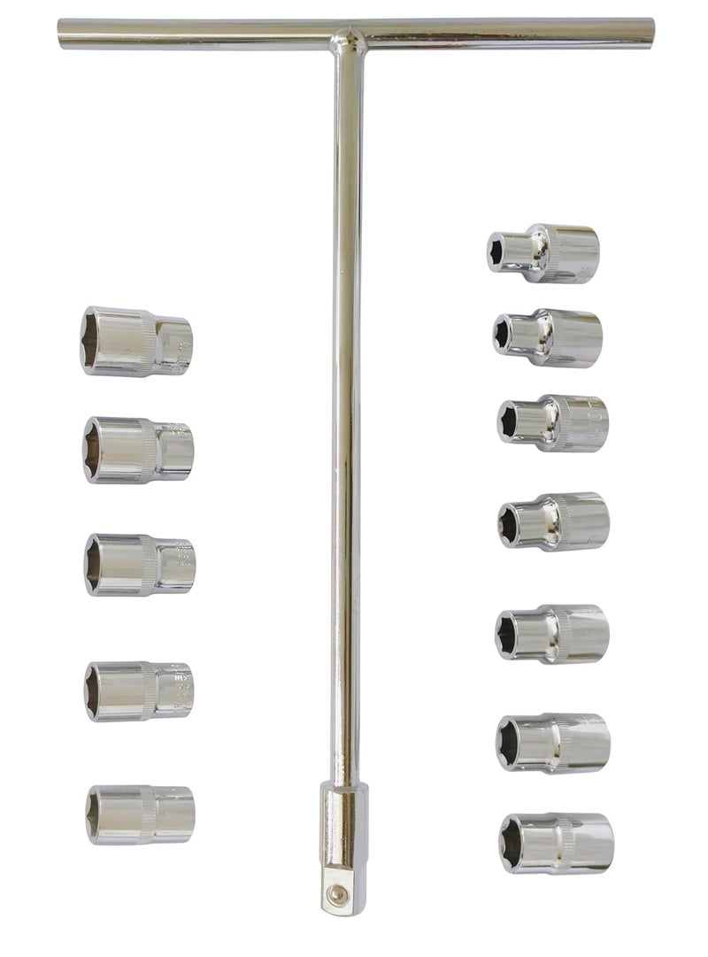 Inditrust طقم مفاتيح ربط على شكل حرف T مكون من 13 قطعة للسيارات مع مجموعة أدوات بمقاس 8-19 مم 1/2 (بدون غلاف) - Image 1