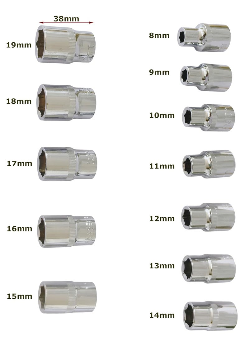 Inditrust طقم مفاتيح ربط على شكل حرف T مكون من 13 قطعة للسيارات مع مجموعة أدوات بمقاس 8-19 مم 1/2 (بدون غلاف) - Image 2