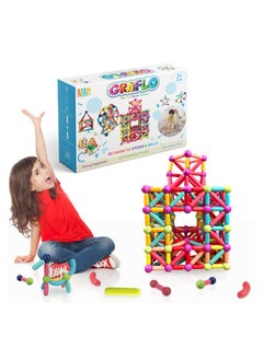 Magnetic Building Blocks, Magnetic Sticks and Balls Game Set, Construction Set with 60 Pieces, Early Education STEM Learning Montessori Preschool Toys, Magnet Construction Set for Kids 3+ Years