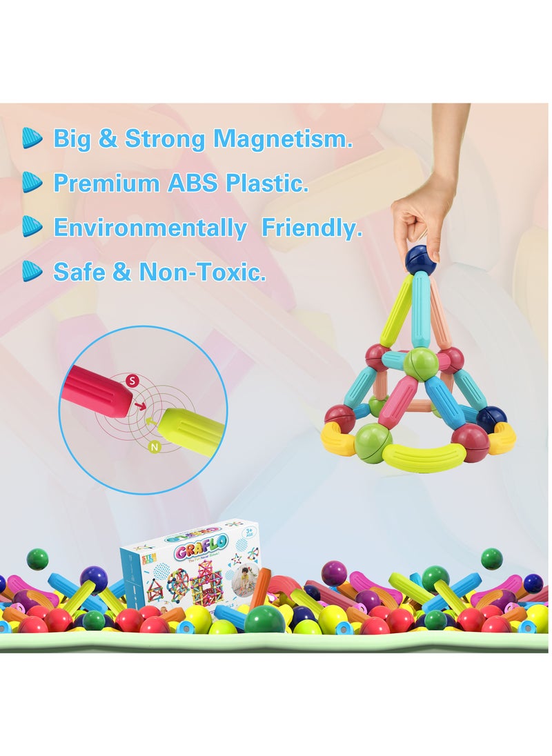 GRAFLO - Magnetic Building Blocks, Magnetic Sticks and Balls Game Set, Construction Set with 60 Pieces, Early Education STEM Learning Montessori Preschool Toys, Magnet Construction Set for Kids 3+ Years - Image 1