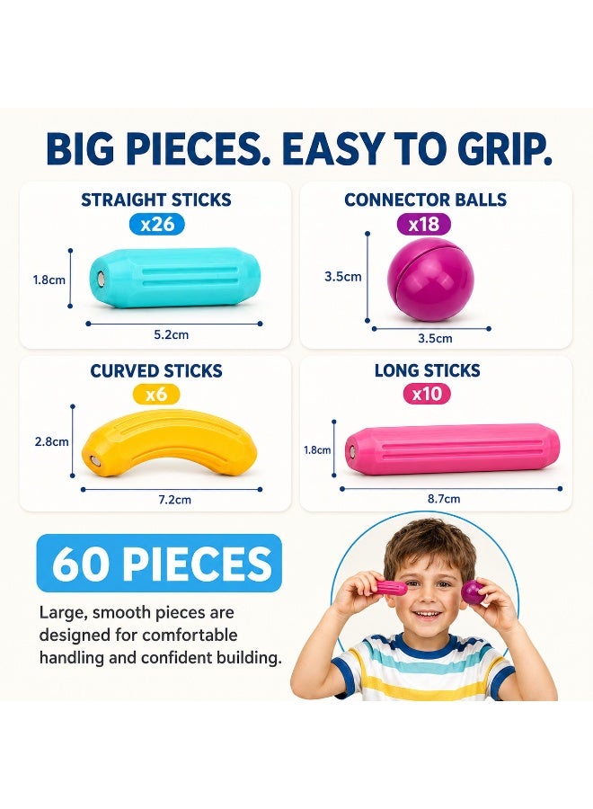 GRAFLO Magnetic Building Blocks - Magnetic Sticks and Balls Game Set 60Pcs - Construction Set, Educational, STEM Learning, Montessori Preschool Toys - Smart Magnet Construction Toy for Kids Ages 3-8 - Image 4