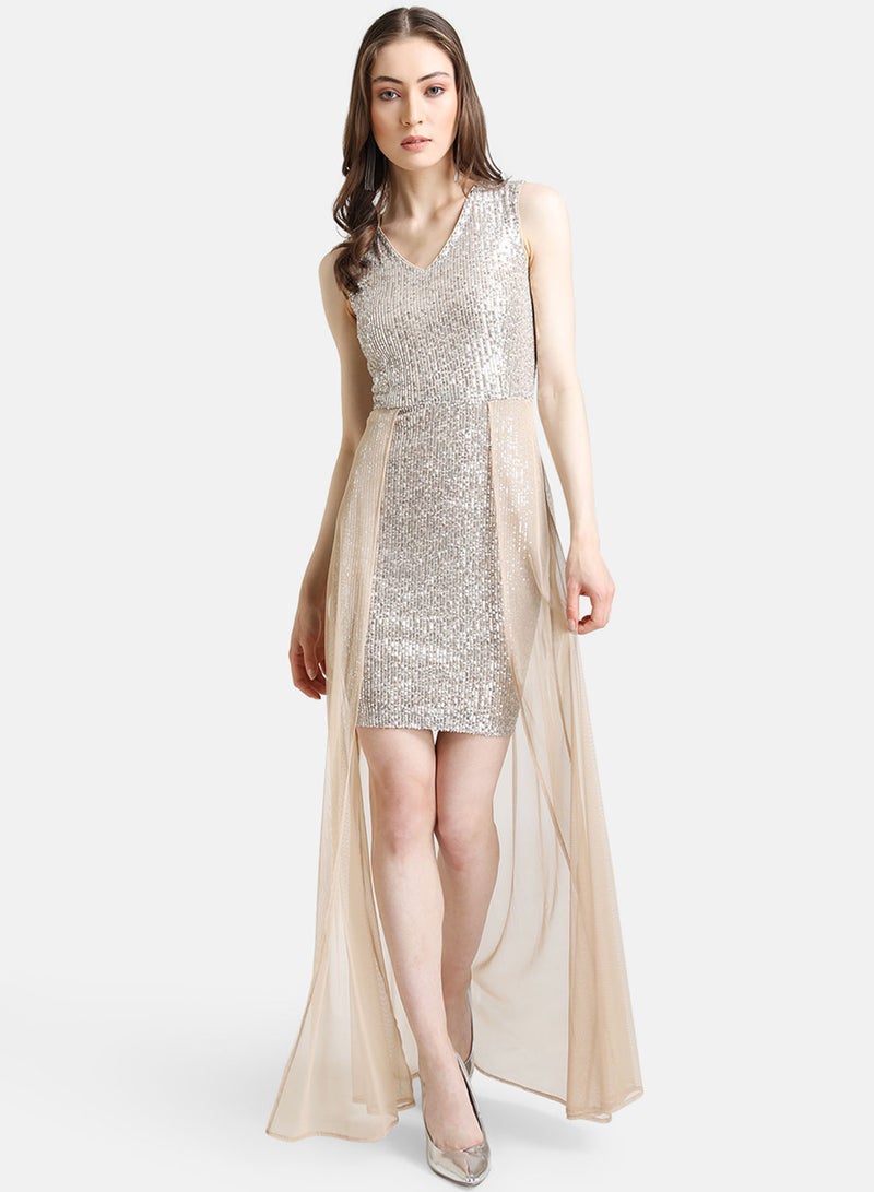 Kazo SEQUIN MAXI DRESS WITH MESH OVERLAY - Image 1