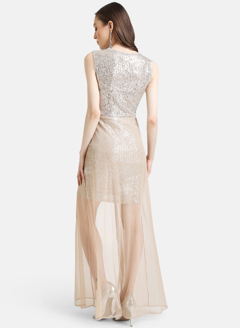 Kazo SEQUIN MAXI DRESS WITH MESH OVERLAY - Image 3