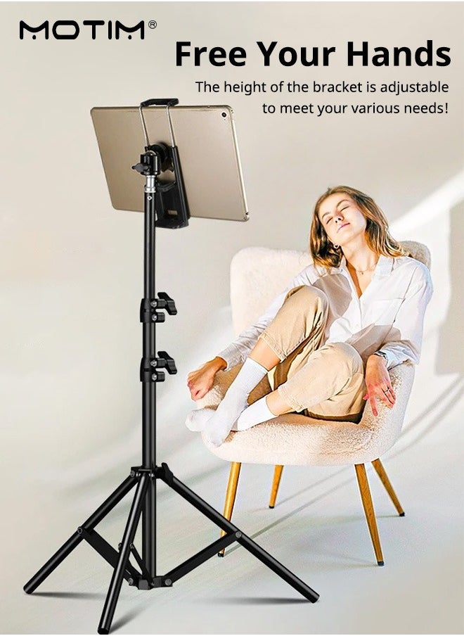 Motim Tablet Floor Tripod Stand iPad Holder, 160cm/63inch 360° Rotating Tablet Holder Mount with Adjustable Height for Recording/Watching, for iPad Pro 12.9, Mini, Air, iPhone and 4.7-13" Tablet and Cellphone  - Image 2