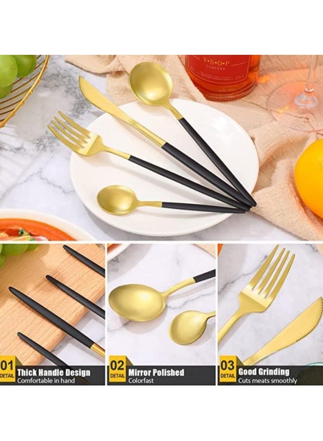 Silverware Set Stainless Steel Cutlery: 24 Piece Dinnerware Utensils Dinner Forks Spoons Steak Knife Service 6 (Black Gold) - Image 4