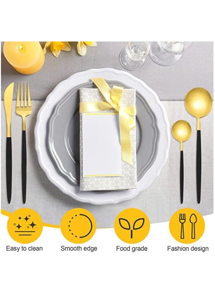 Silverware Set Stainless Steel Cutlery: 24 Piece Dinnerware Utensils Dinner Forks Spoons Steak Knife Service 6 (Black Gold) - Image 5