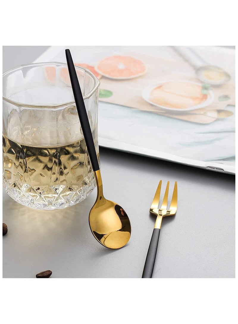 Silverware Set Stainless Steel Cutlery: 24 Piece Dinnerware Utensils Dinner Forks Spoons Steak Knife Service 6 (Black Gold) - Image 2