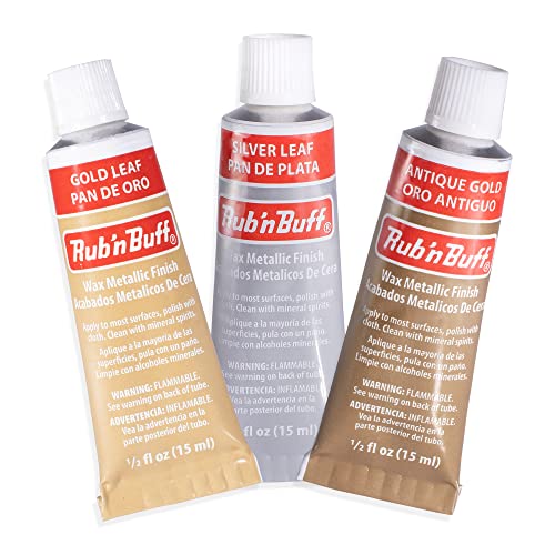 AMACO Rub n Buff Wax Metallic Finish 3 Color Kit - Antique Gold Silver Leaf and Gold Leaf 15ml Tubes - Versatile Gilding Wax for Finishing Furniture Antiquing and Restoration - 3 Rub and Buff Colors - Image 1