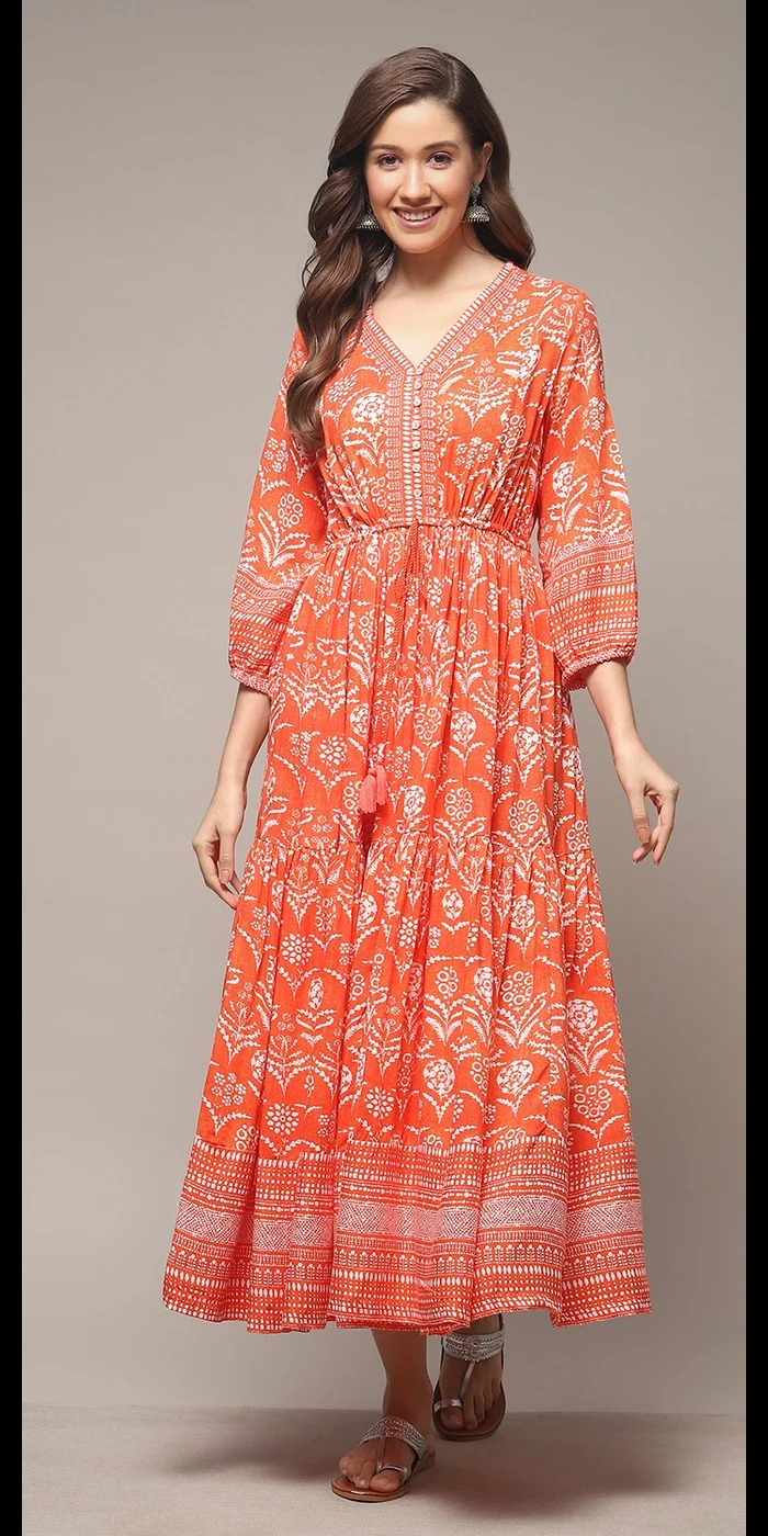 بيبا فستان برتقالي مطبوع بطبقات