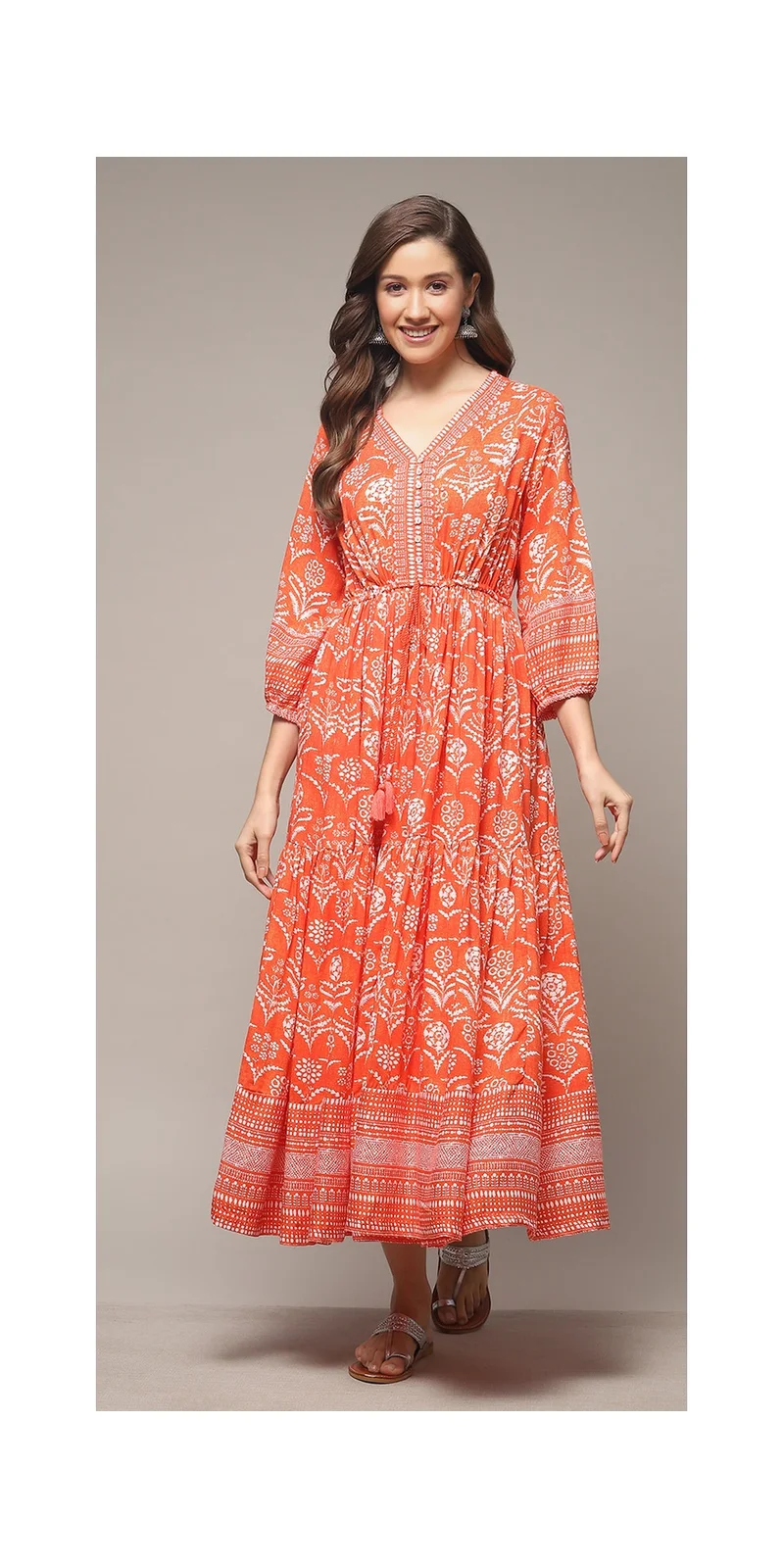 بيبا فستان برتقالي مطبوع بطبقات