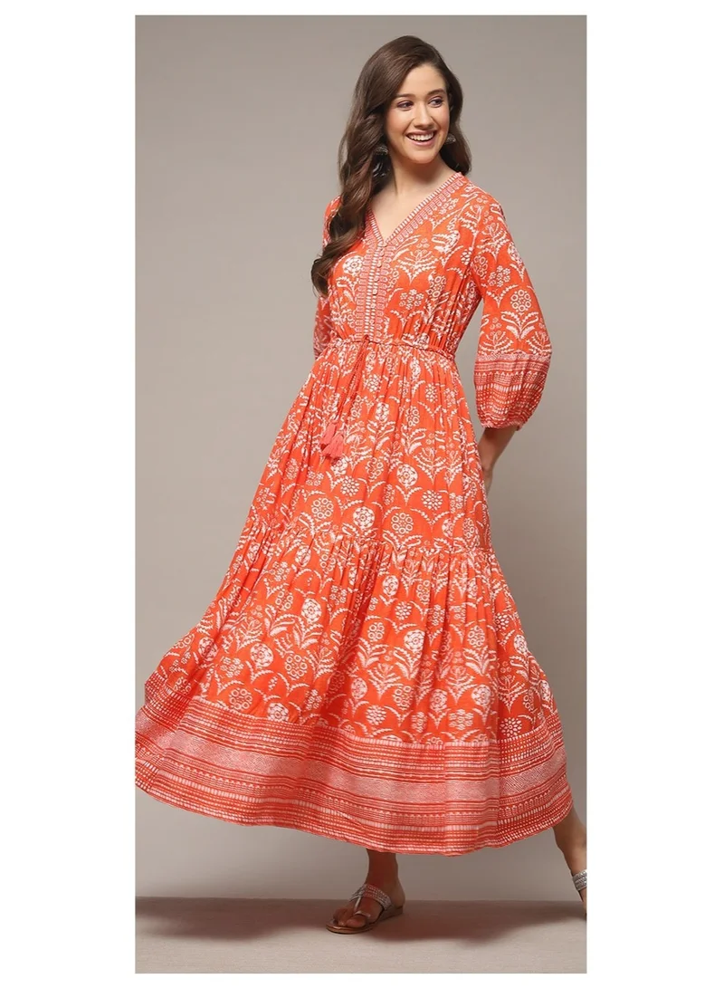 بيبا فستان برتقالي مطبوع بطبقات