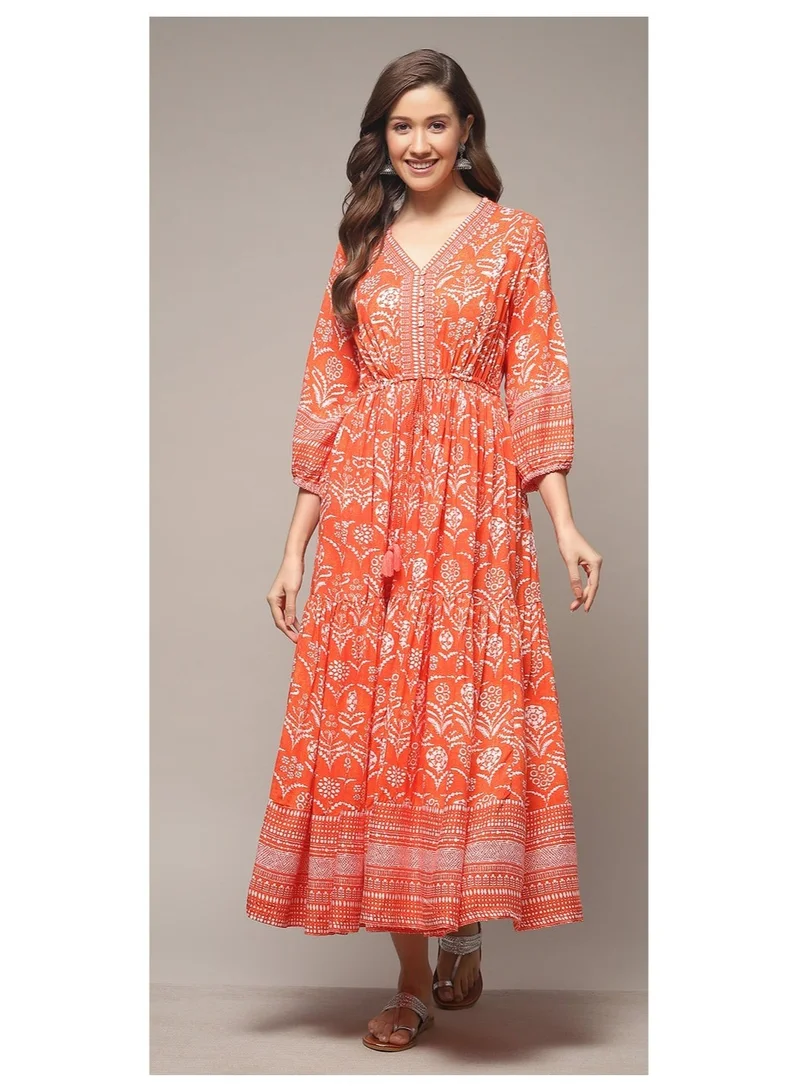 بيبا فستان برتقالي مطبوع بطبقات