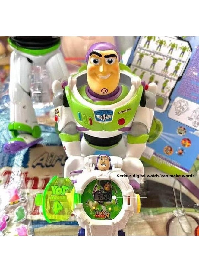 Little Red Riding Book Buass Lightyear Children's Toy Electronic Projection Watch Kindergarten Ultraman Transformation Robot-Color:Deformed Bumblebee ] - Image 2