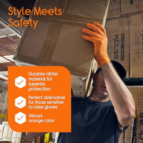 Inspire Heavy Duty Orange Nitrile Gloves Disposable Latex Free | ULTRA 8 Mil Diamond Textured Grip | Industrial Mechanic Food Extra Large, 100 Count - Image 2