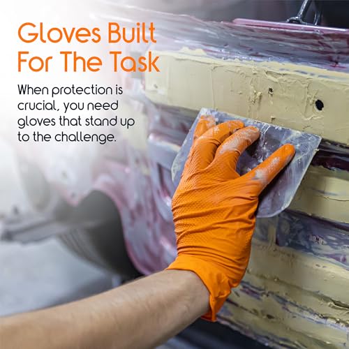 Inspire Heavy Duty Orange Nitrile Gloves Disposable Latex Free | ULTRA 8 Mil Diamond Textured Grip | Industrial Mechanic Food Extra Large, 100 Count - Image 3