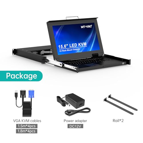 MT-VIKI Rack Mount KVM, 8 Port KVM VGA Switch w/15.6'' LCD Monitor, 1080P, Mount into 23.6-31.5'' deep Server Cabinet, Integrated Touchpad+Keyboard+8 KVM Cables - Image 4