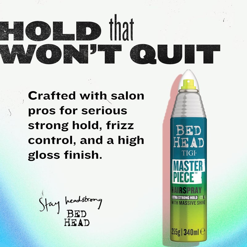 TIGI Bed Head Frizz Control Hairspray Extra Hold Masterpiece Hair Care Spray for Incredibly Shiny and Glossy Hair, 10.3 oz - Image 1