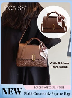 roaiss Women Crossbody Bag Color Block Patchwork Design Horizontal Square Shape Classic and Timeless Stylish Silk Scarf Decoration Can be Worn as a Shoulder or Crossbody Bag Women Tote Handbag  - Image 1