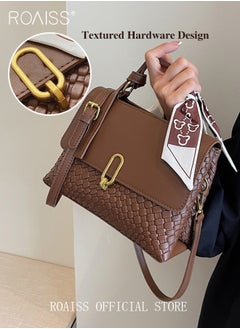 roaiss Women Crossbody Bag Color Block Patchwork Design Horizontal Square Shape Classic and Timeless Stylish Silk Scarf Decoration Can be Worn as a Shoulder or Crossbody Bag Women Tote Handbag  - Image 4
