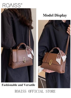 roaiss Women Crossbody Bag Color Block Patchwork Design Horizontal Square Shape Classic and Timeless Stylish Silk Scarf Decoration Can be Worn as a Shoulder or Crossbody Bag Women Tote Handbag  - Image 3