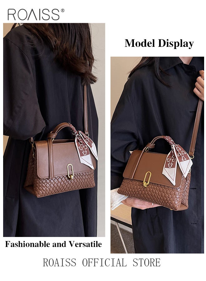roaiss Women Crossbody Bag Color Block Patchwork Design Horizontal Square Shape Classic and Timeless Stylish Silk Scarf Decoration Can be Worn as a Shoulder or Crossbody Bag Women Tote Handbag  - Image 3