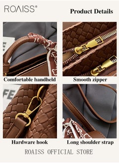 roaiss Women Crossbody Bag Color Block Patchwork Design Horizontal Square Shape Classic and Timeless Stylish Silk Scarf Decoration Can be Worn as a Shoulder or Crossbody Bag Women Tote Handbag  - Image 5