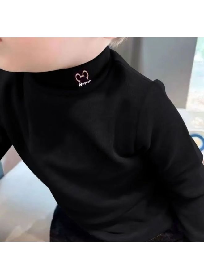 Autumn And Winter Kidsren's Velvet Bottoming Shirt New Style Half Turtleneck Cartoon Print Korean Style Long-sleeved Top For Boys And Girls
