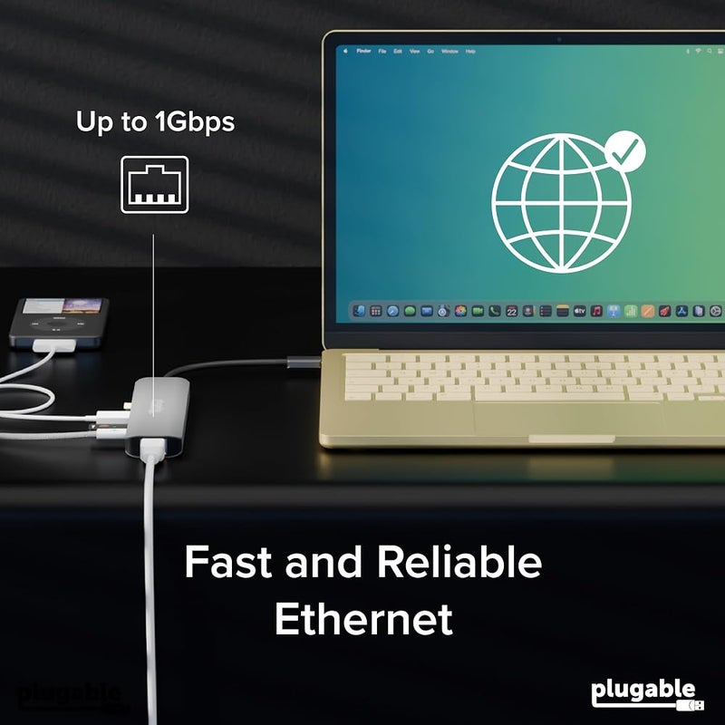 بلاج آبل محور USB-C من Plugable 7 في 1، محور USB-C متوافق مع Mac وWindows وChromebook وUSB4 وThunderbolt 4 والمزيد (HDMI بدقة 4K، 3 منافذ USB 3.0، قارئ بطاقات SD وmicroSD، شحن بقوة 87 واط) - Image 5