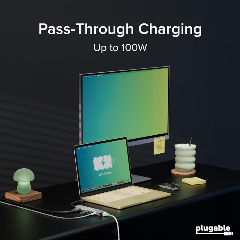 بلاج آبل محور USB-C من Plugable 7 في 1، محور USB-C متوافق مع Mac وWindows وChromebook وUSB4 وThunderbolt 4 والمزيد (HDMI بدقة 4K، 3 منافذ USB 3.0، قارئ بطاقات SD وmicroSD، شحن بقوة 87 واط) - Image 4
