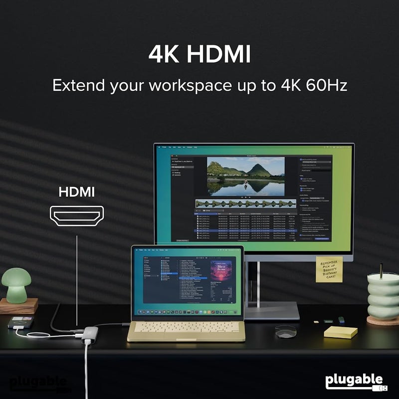 بلاج آبل محور USB-C من Plugable 7 في 1، محور USB-C متوافق مع Mac وWindows وChromebook وUSB4 وThunderbolt 4 والمزيد (HDMI بدقة 4K، 3 منافذ USB 3.0، قارئ بطاقات SD وmicroSD، شحن بقوة 87 واط) - Image 3