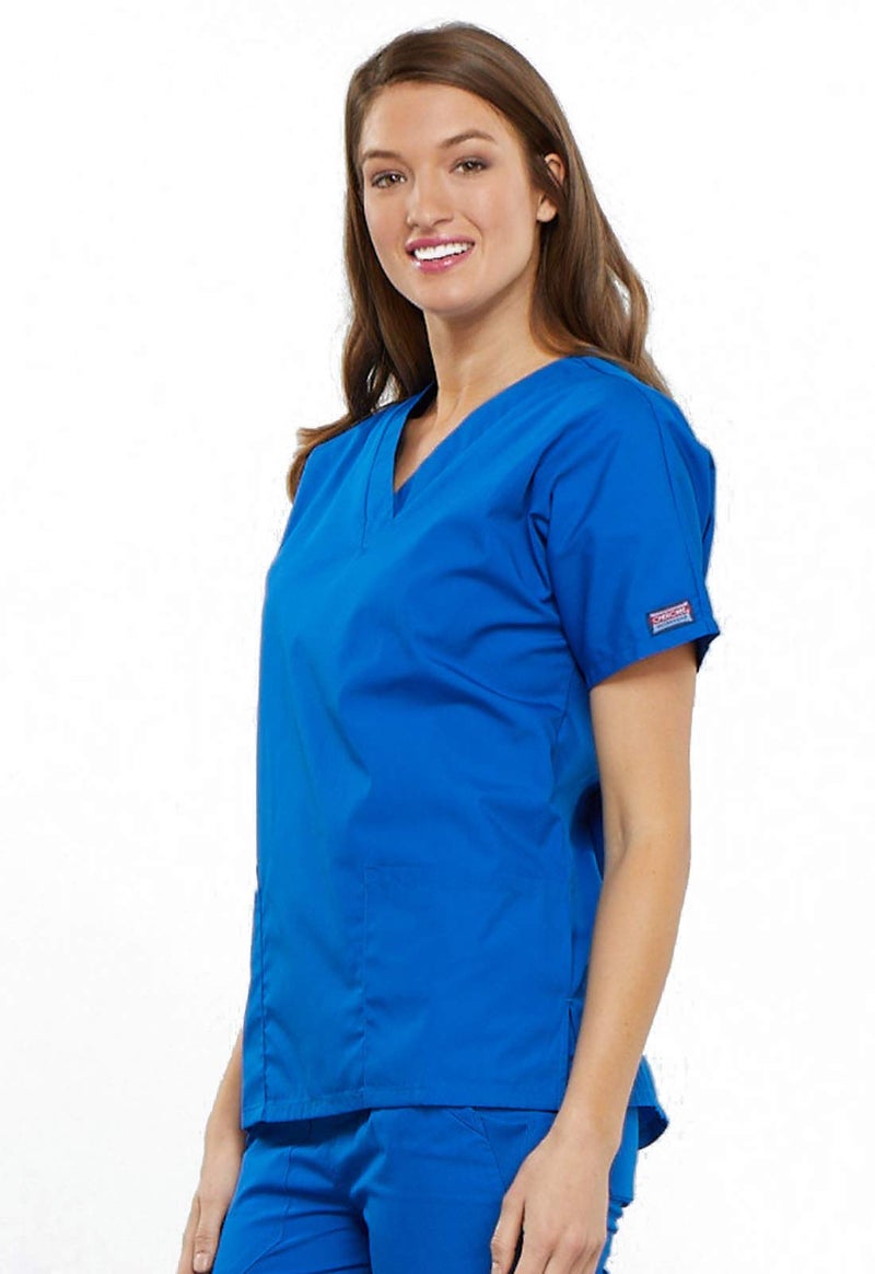 Cherokee Women's V Neck Scrubs Shirt, Royal, X-Small - Image 5