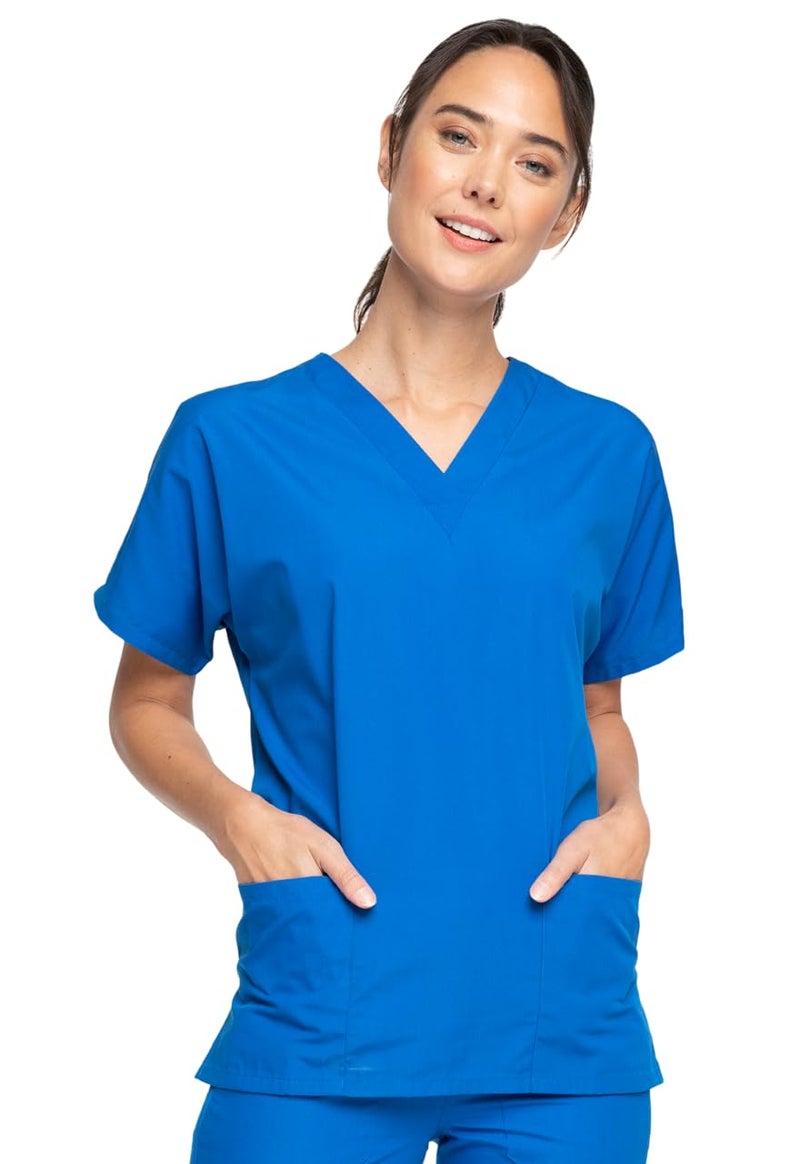 Cherokee Women's V Neck Scrubs Shirt, Royal, X-Small - Image 4