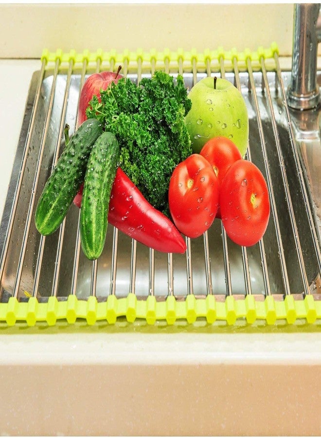 KREZON Stainless Steel Foldable Roll-up Kitchen Sink Crockery Vegetable Wash Utensils Drain Rack Dish Drying Rack, Fruit Vegetable Wash Stand Drain Board Colander Mat and Dry Dishes Organizer - Image 4