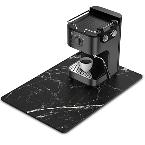 Rnivvi Coffee Mat 16 x 24 Cute Marble Style Coffee Bar Mats for Espresso Machine Station Accessories and Organizer Hide Stain Rubber Backed Absorbent Dish Drying Pad for Kitchen Counter Black