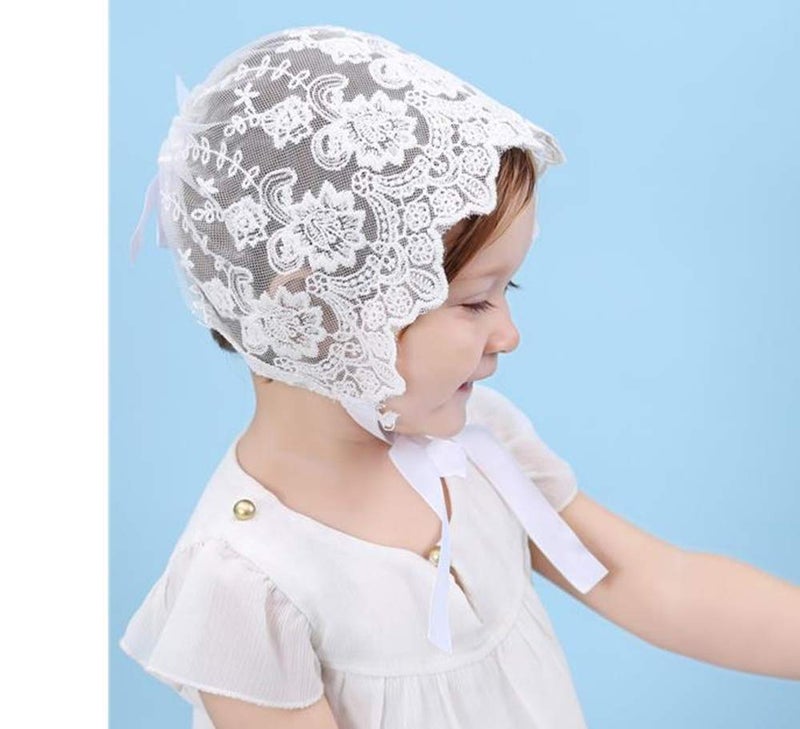 XYX Baby Little Kids Toddlers Breathable Lacy Bonnet Eyelet Cotton Adjustable Sun Protection Hat (White-4) - Image 5
