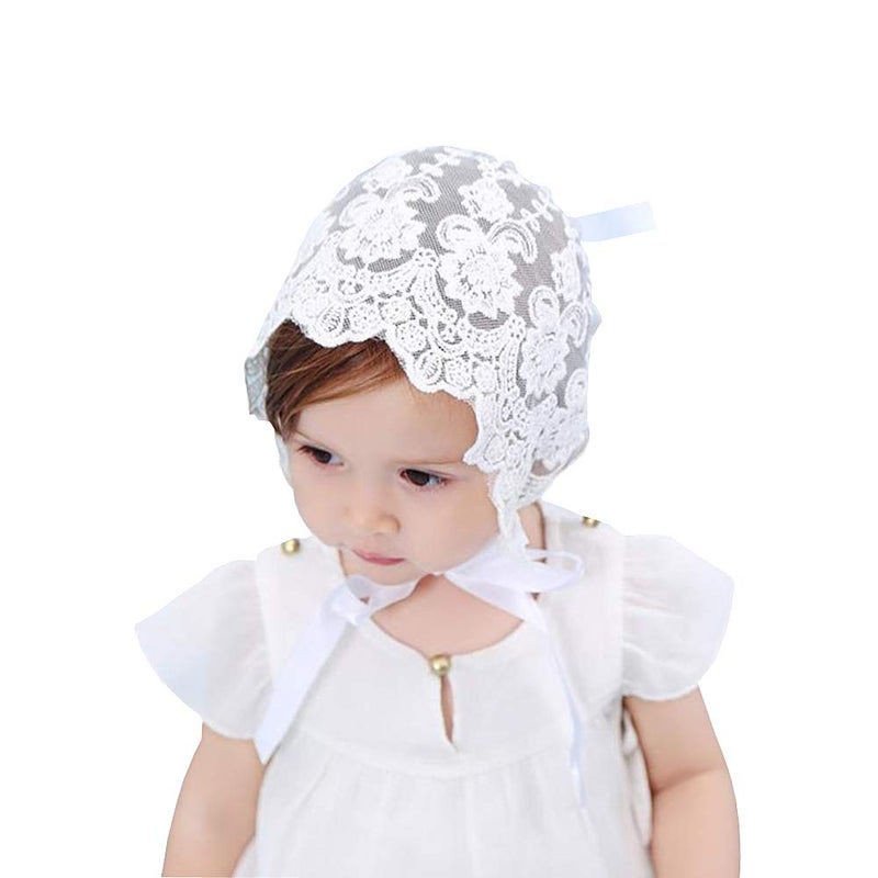 XYX Baby Little Kids Toddlers Breathable Lacy Bonnet Eyelet Cotton Adjustable Sun Protection Hat (White-4) - Image 1