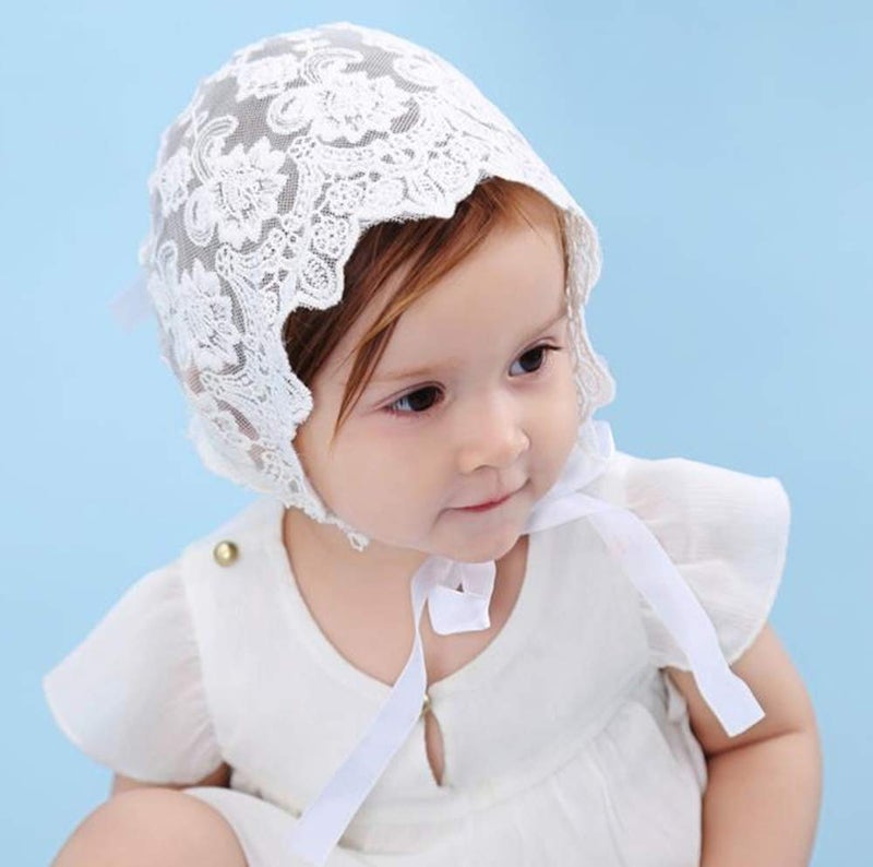 XYX Baby Little Kids Toddlers Breathable Lacy Bonnet Eyelet Cotton Adjustable Sun Protection Hat (White-4) - Image 2