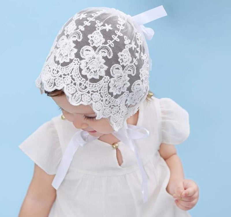 XYX Baby Little Kids Toddlers Breathable Lacy Bonnet Eyelet Cotton Adjustable Sun Protection Hat (White-4) - Image 4