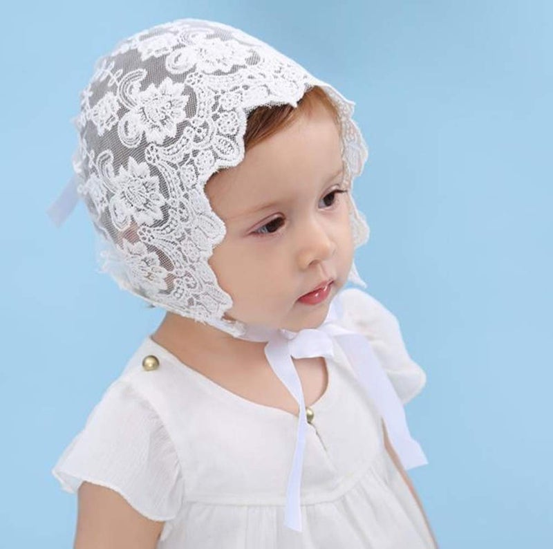 XYX Baby Little Kids Toddlers Breathable Lacy Bonnet Eyelet Cotton Adjustable Sun Protection Hat (White-4) - Image 3