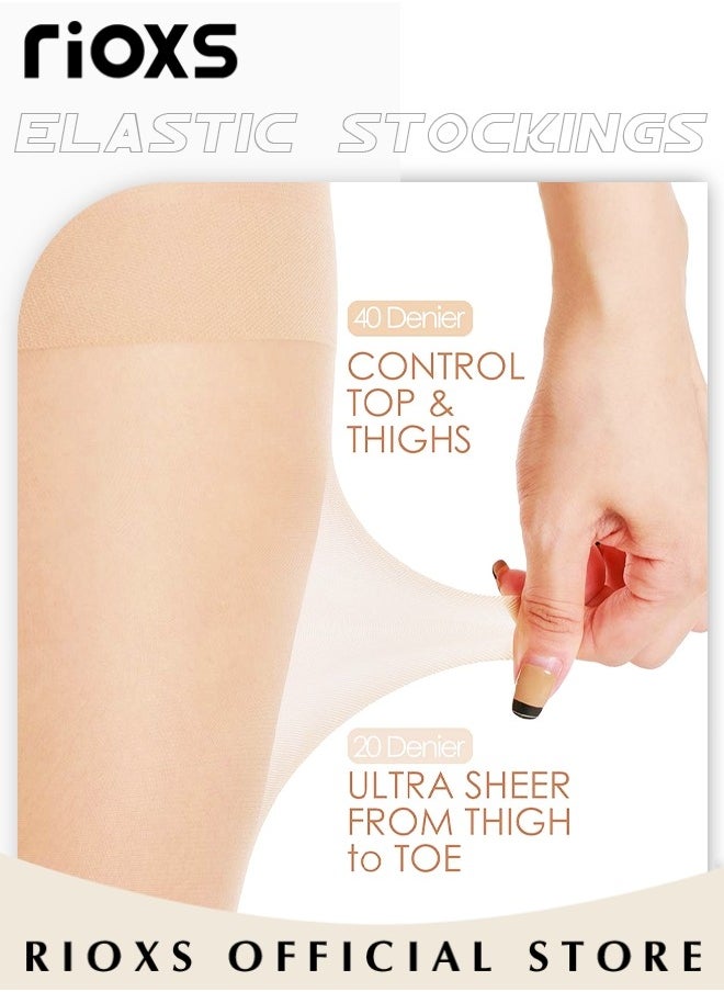RIOXS - 3 Pairs Women's Sheer Tights 20D Control Top Pantyhose With Reinforced Toes Light Support Legs Flat Seams Invisible Toe Stockings For Women Ladies - Image 1