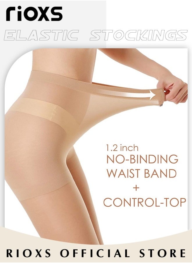 RIOXS - 3 Pairs Women's Sheer Tights 20D Control Top Pantyhose With Reinforced Toes Light Support Legs Flat Seams Invisible Toe Stockings For Women Ladies - Image 1
