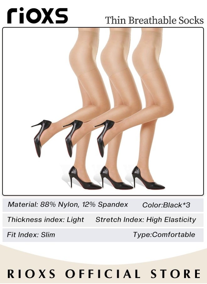 RIOXS - 3 Pairs Women's Sheer Tights 20D Control Top Pantyhose With Reinforced Toes Light Support Legs Flat Seams Invisible Toe Stockings For Women Ladies - Image 1