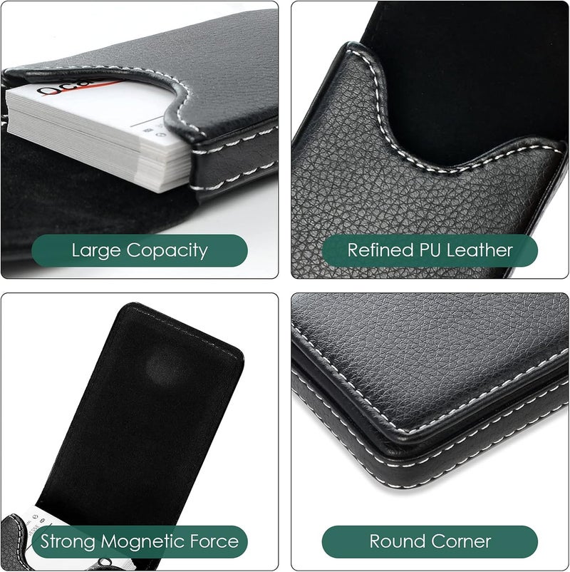 حامل بطاقات العمل الجلدي للرجال أو النساء، حامل بطاقات عمل جيبي كبير، محفظة بطاقات ائتمان، حامل بطاقات الاسم الجلدي مع إغلاق مغناطيسي، يحمل 25 بطاقة عمل، أسود - Image 3