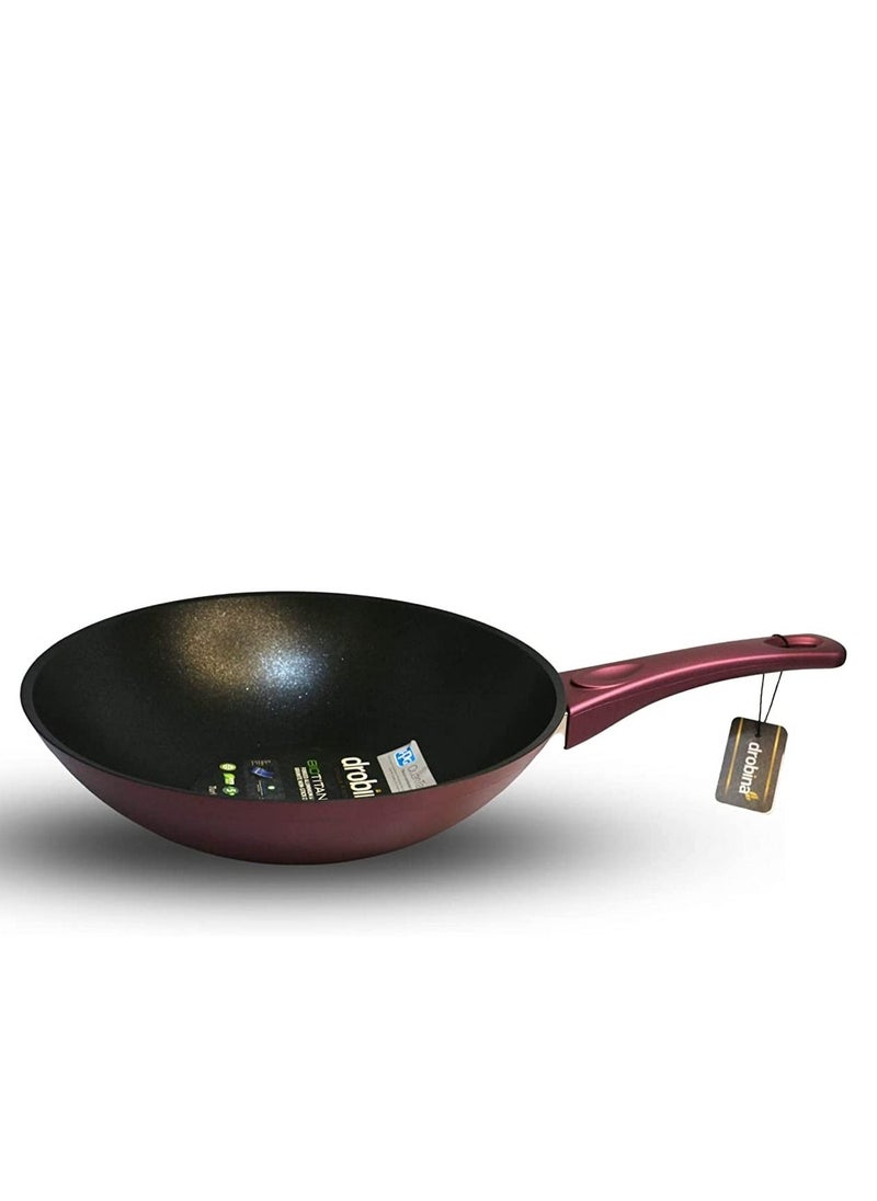 drobina - BioTitanium Frying Wok With Forged Aluminium 6 Layer Granite Non-Stick Coating For Daily Use Cooking And Frying -28cm-3.2LT- Red Color-Turkey Made - Image 1