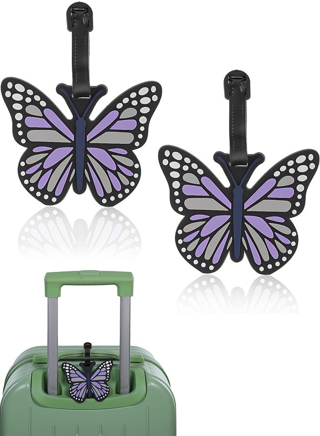 2PCS Durable Silicone Butterfly Luggage Tags, Silicone Luggage Tags Cute Suitcase Identifiers Personalized Travel Bag Labels with Adjustable Straps - Image 1