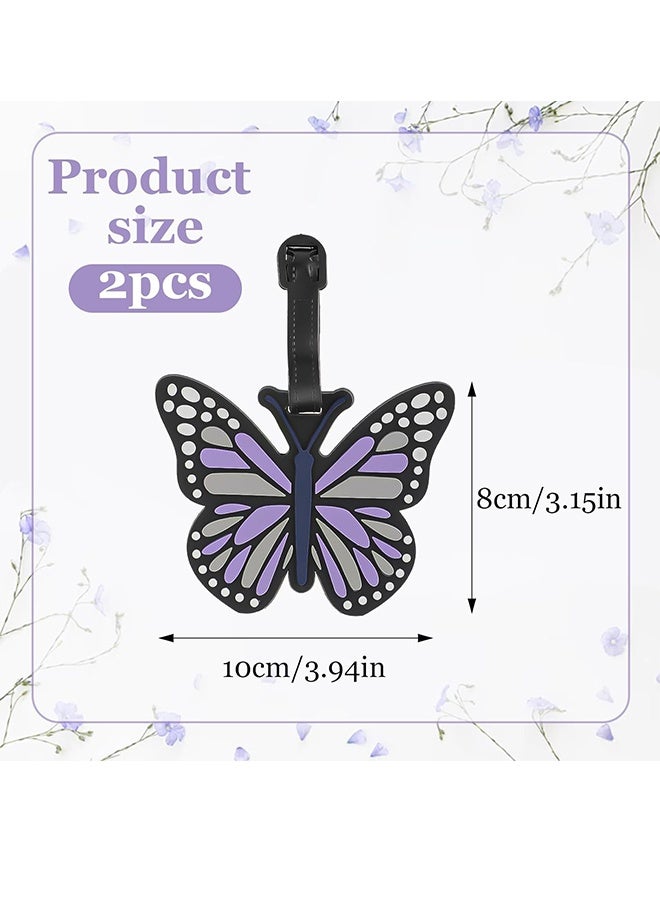 2PCS Durable Silicone Butterfly Luggage Tags, Silicone Luggage Tags Cute Suitcase Identifiers Personalized Travel Bag Labels with Adjustable Straps - Image 2