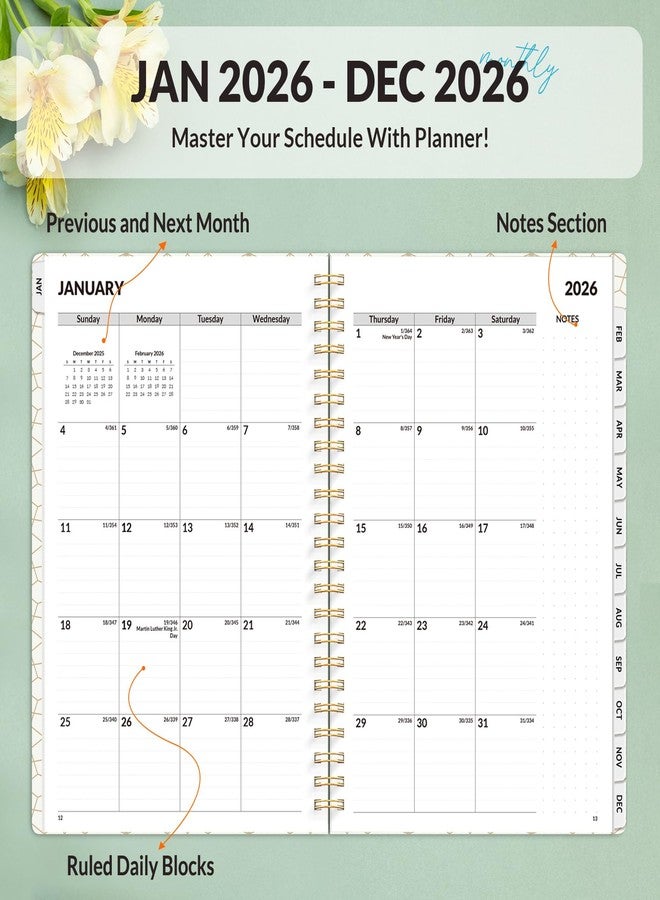 SUNEE Planner 2026 Weekly and Monthly, January 2026-December 2026, 6.4"x8.3", Tabs, Note Pages,Spiral Binding, Flora - Image 2
