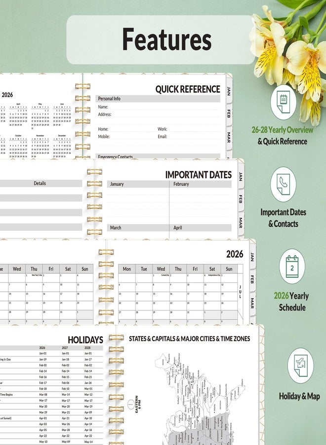 SUNEE Planner 2026 Weekly and Monthly, January 2026-December 2026, 6.4"x8.3", Tabs, Note Pages,Spiral Binding, Flora - Image 4